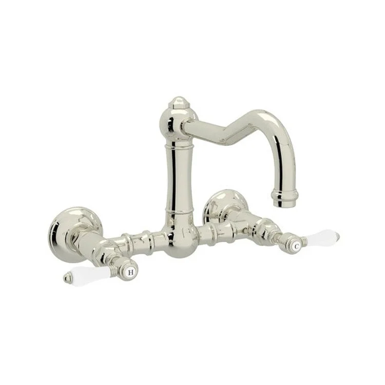 Kitchen Faucet Acqui Wall Mount 2 Porcelain Lever Polished Nickel 1.5 Gallons per Minute