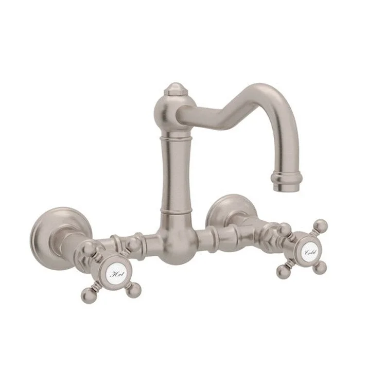 Kitchen Faucet Acqui Wall Mount with Sidespray 2 Cross Handle Satin Nickel Column Spout 1.5 Gallons per Minute