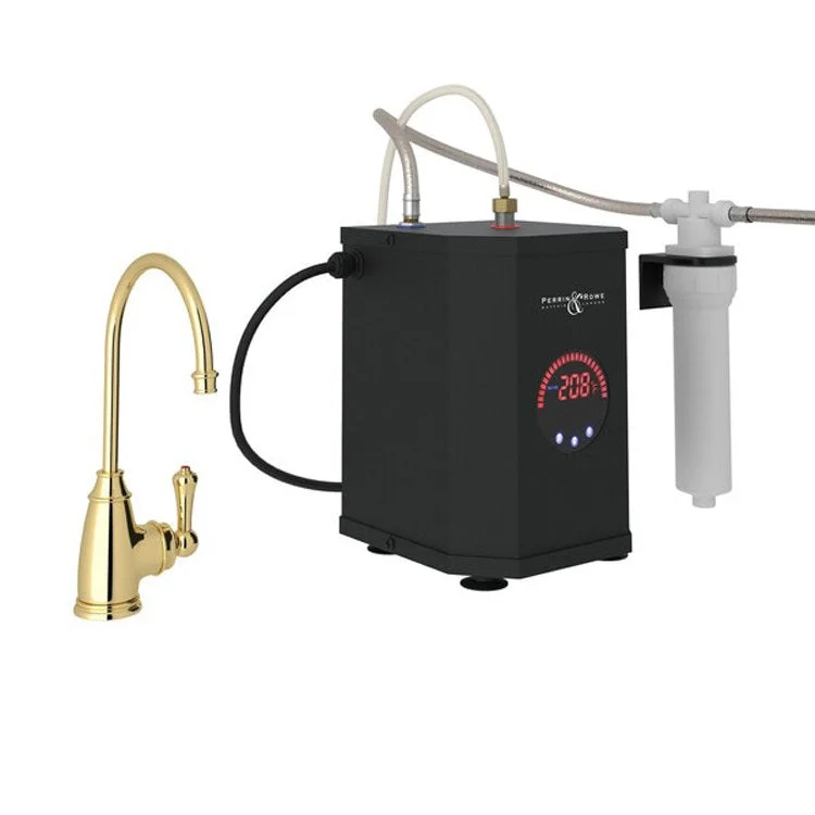 Hot Water Dispenser ROHL San Julio with Filter Kit 1 Lever C-Spout Unlacquered Brass Italian Kitchen with Tank Filter