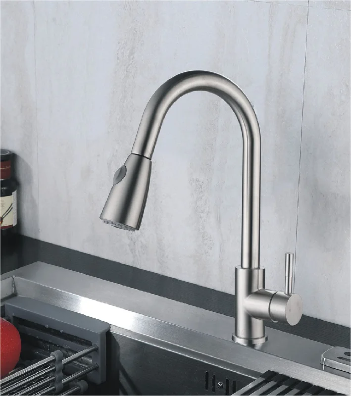 AA Faucet Brushed Nickel Stainless Steel Kitchen Faucet w/High Arc Pull-Down Sprayer (AR-D3411-B1)