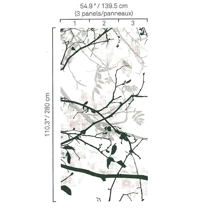 Branches Sway Wall Mural in Grey/Black/Cream