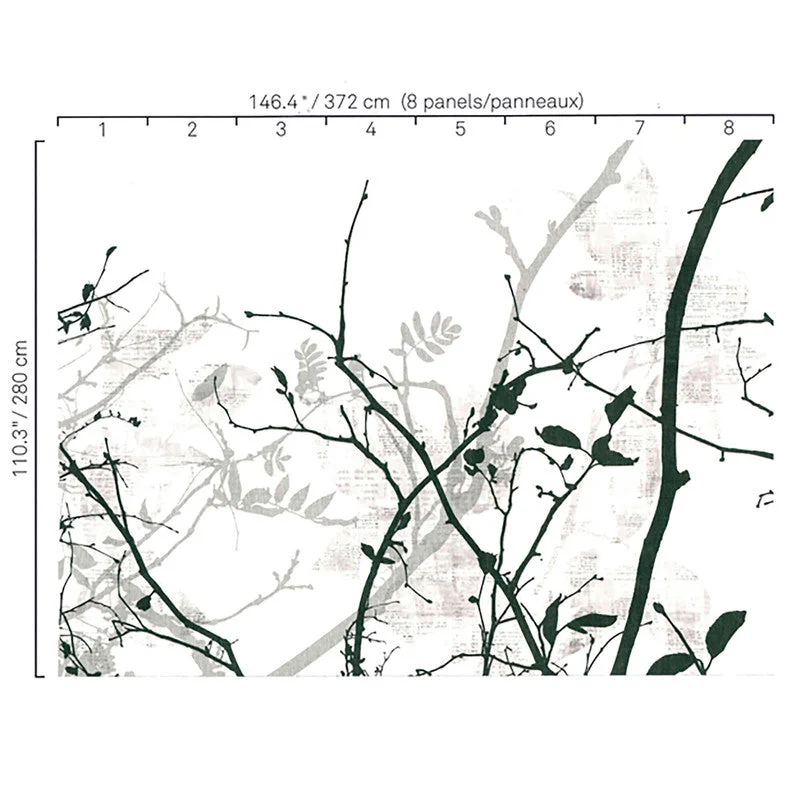 Branches Sway Wall Mural in Grey/Black