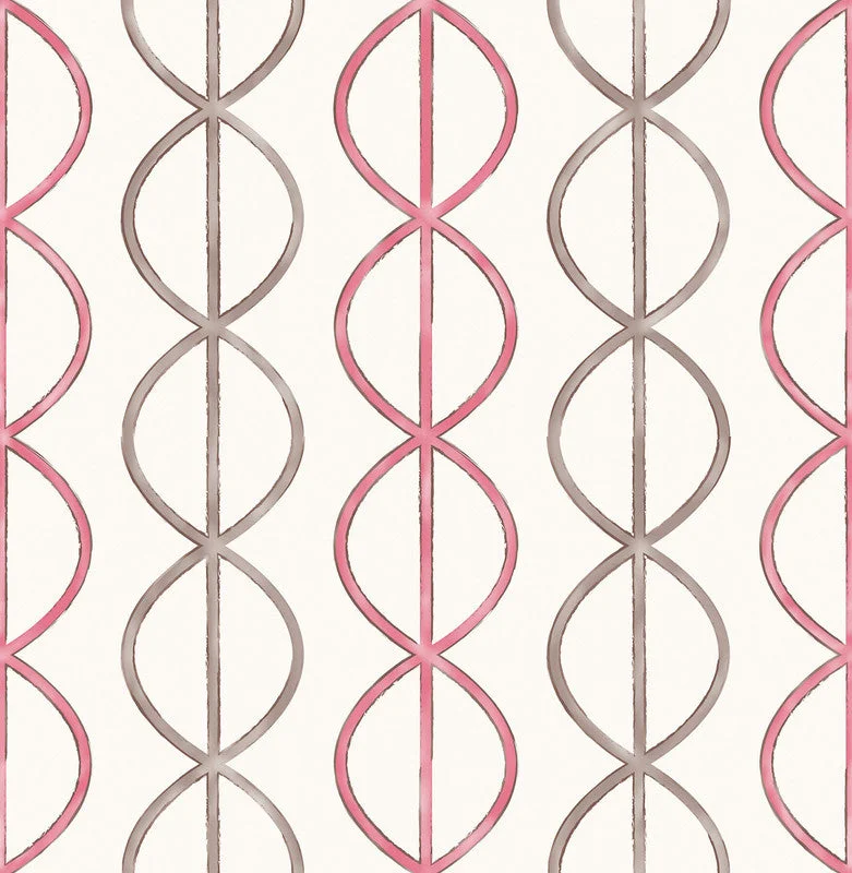 Chainlink Contemporary Wallpaper in Raspberry/Brown