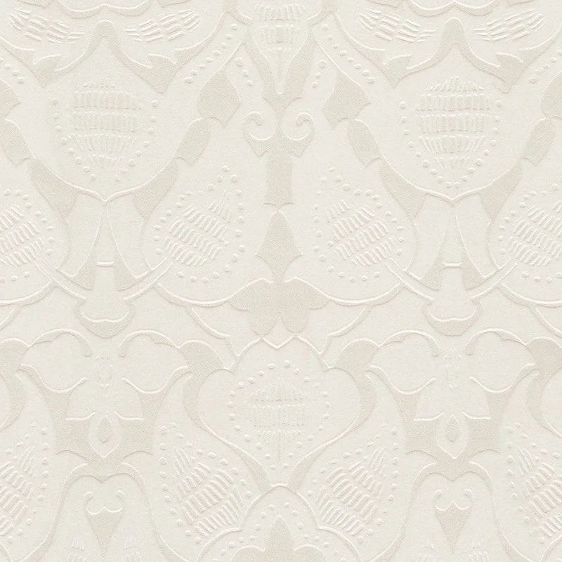 Damask Flocked Wallpaper in Ivory