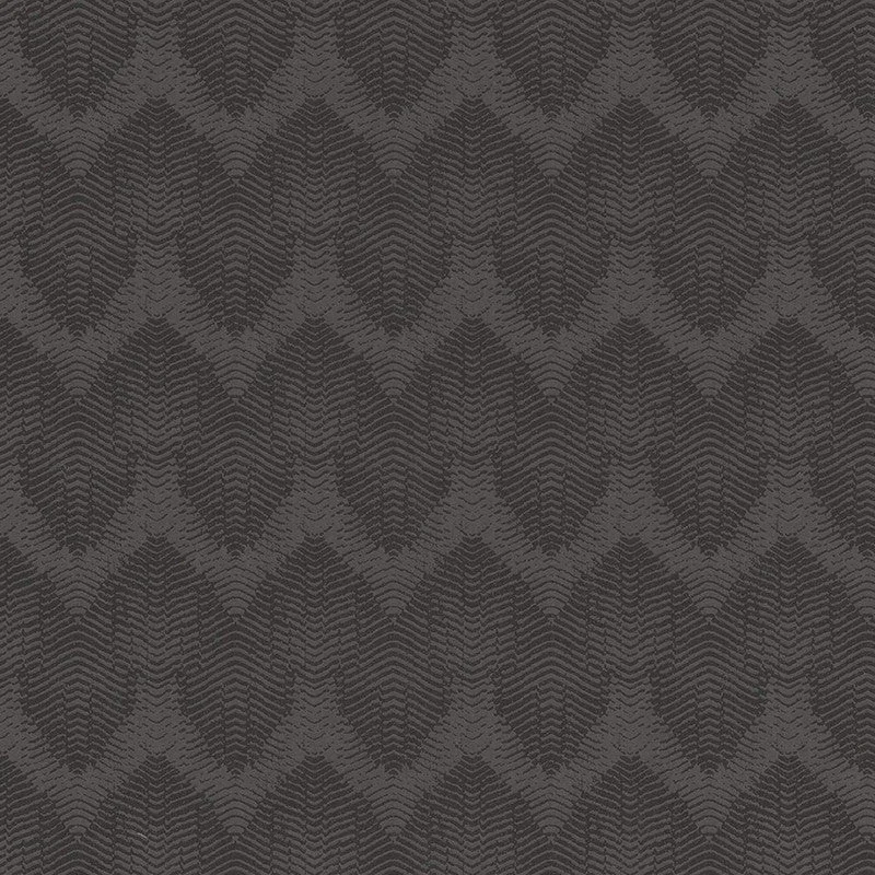 Flamestitch Retro-Chic Wallpaper in Grey/Metallic Black