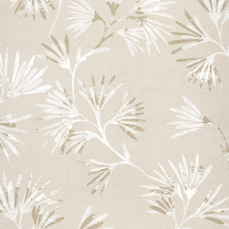 Floral Asian-Inspired Wallpaper in Beige/Cream