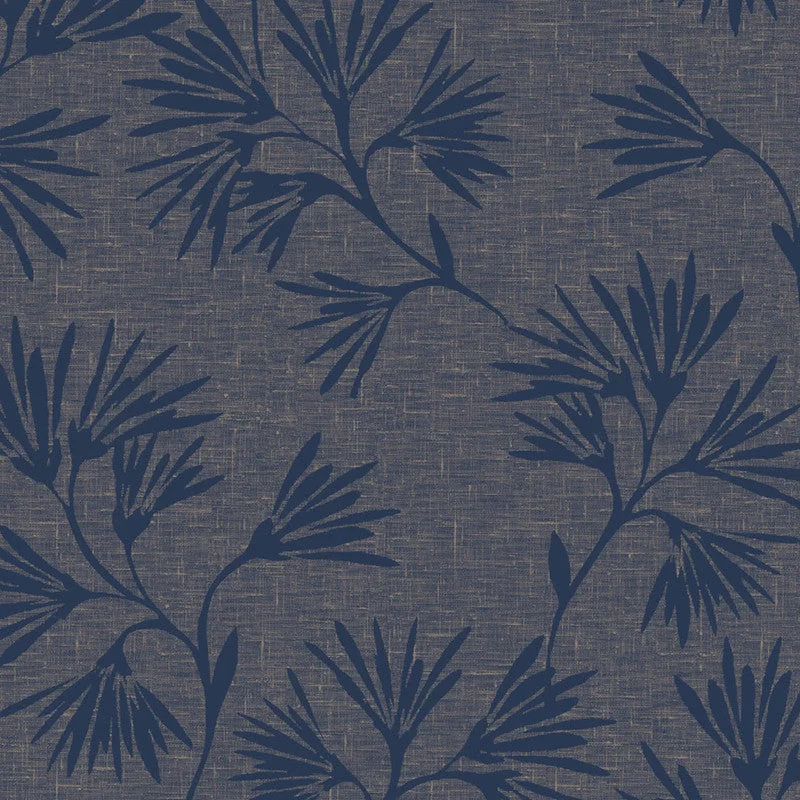 Floral Asian-Inspired Wallpaper in Navy