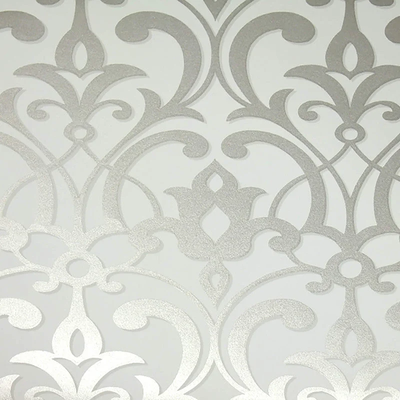 Floral Damask Metallic Wallpaper in Cream/Beige/Grey