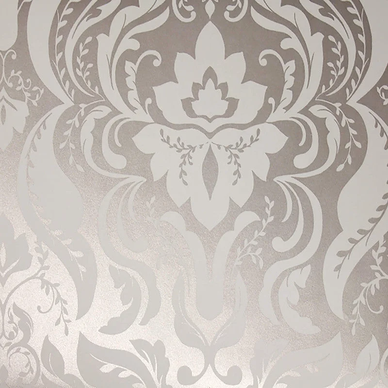 Floral Damask Metallic Wallpaper in Grey