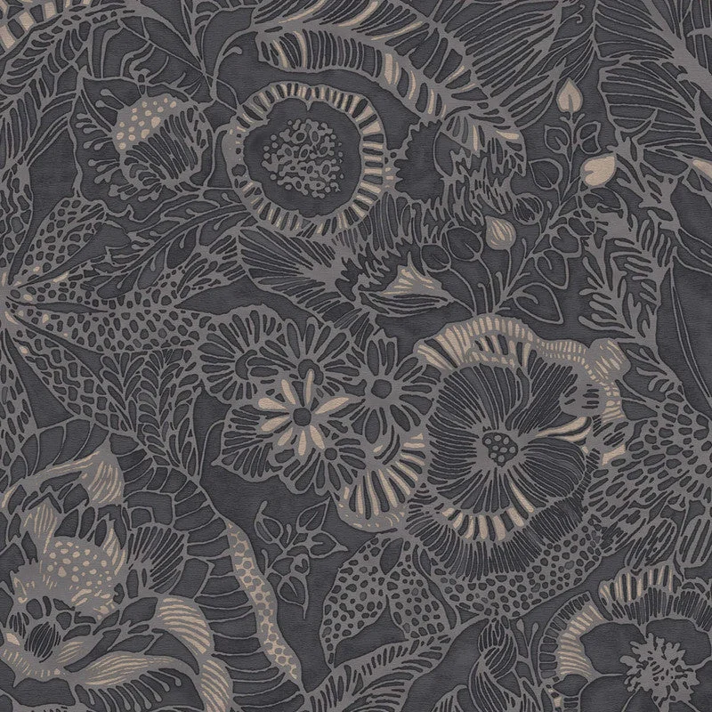 Floral Opulent Wallpaper in Black/Grey