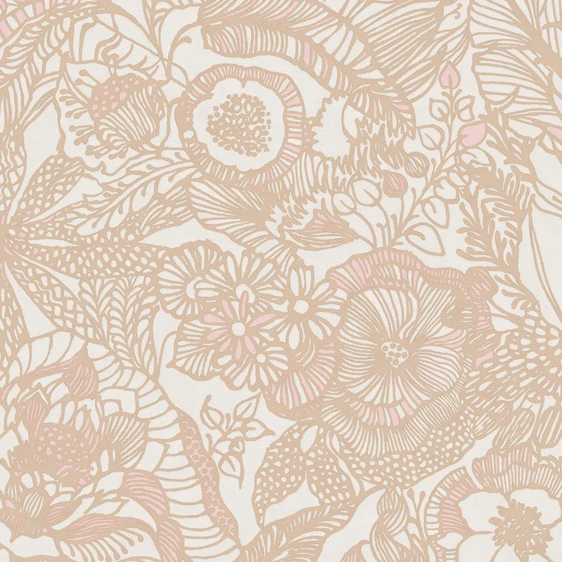 Floral Opulent Wallpaper in Coral/Cream