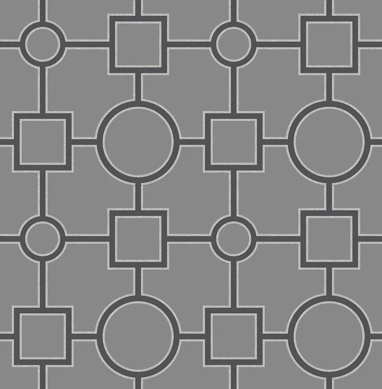 Geo Circles & Squares Wallpaper in Grey/Black