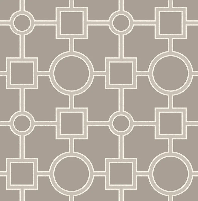 Geo Circles & Squares Wallpaper in Soft Brown/Taupe