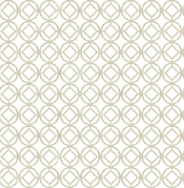 Geometric Diamond in Circle Wallpaper in Taupe/Ivory