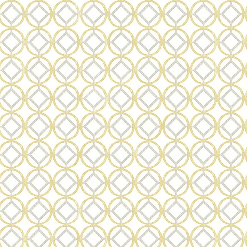 Geometric Diamond in Circle Wallpaper in Yellow/Grey