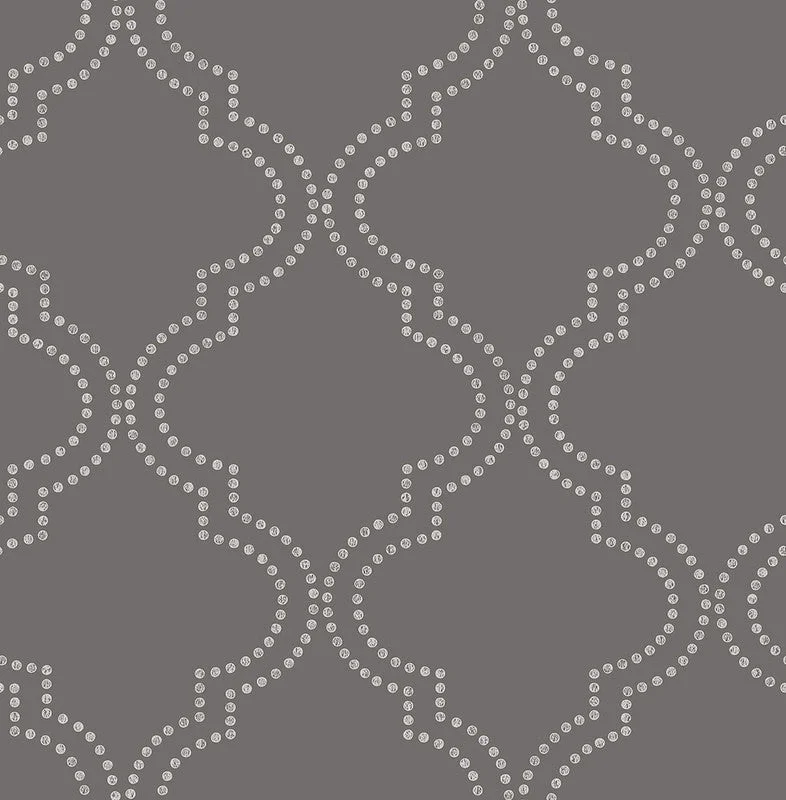 Geometric Dotted Ogee Wallpaper in Silver/Grey