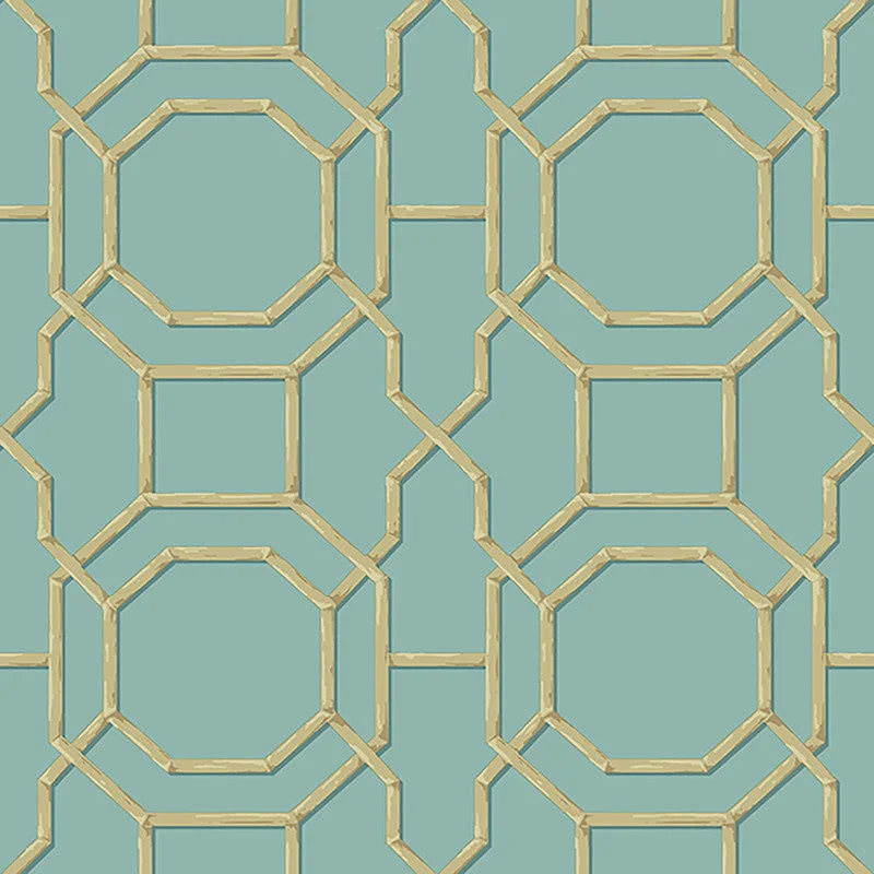 Geometric Traditional Eastern Wallpaper in Gold/Blue