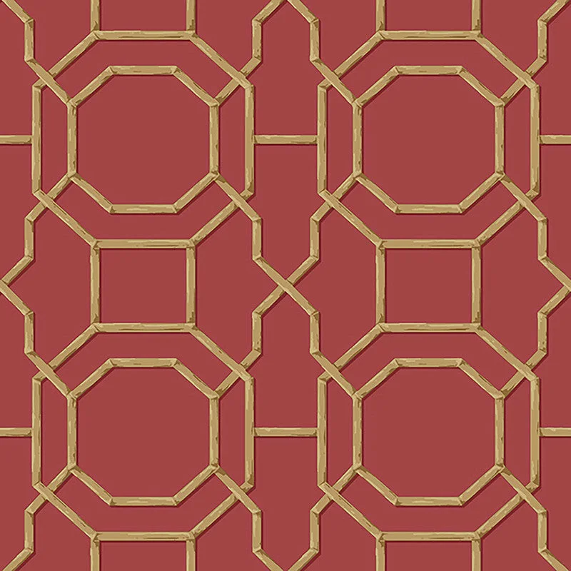 Geometric Traditional Eastern Wallpaper in Gold/Red