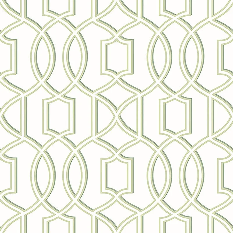 Geometric Traditional Eastern Wallpaper in Green/White