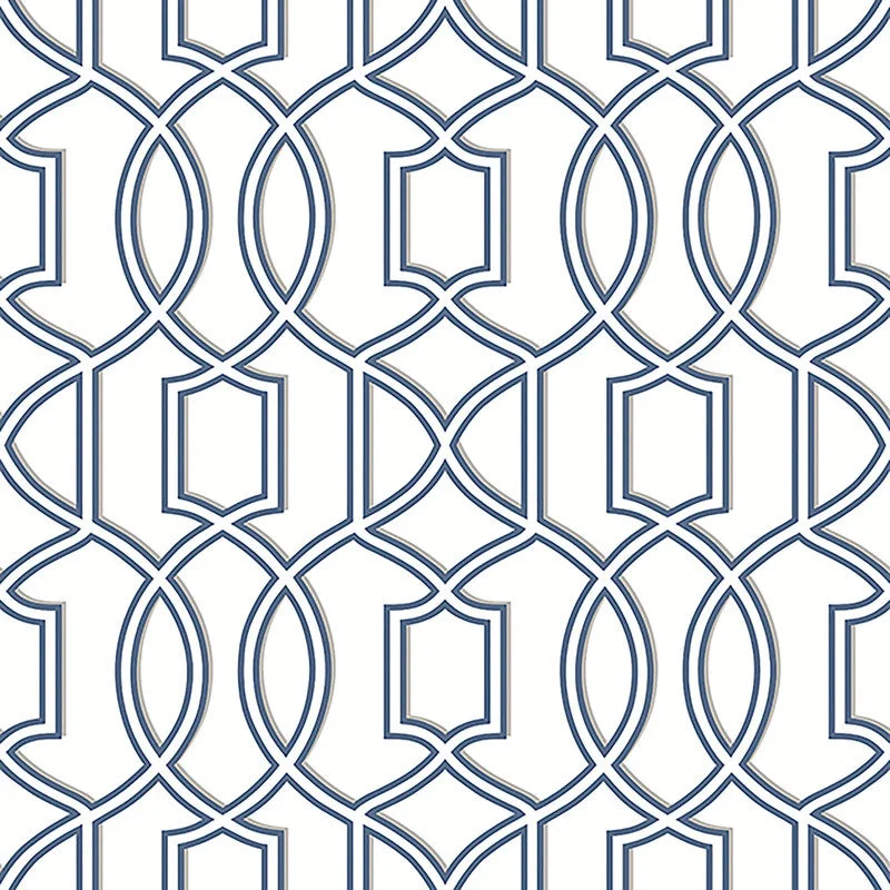 Geometric Traditional Eastern Wallpaper in Silver/Blue