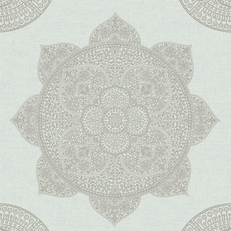 Medallion Oversized Wallpaper in Seafoam Blue/Taupe