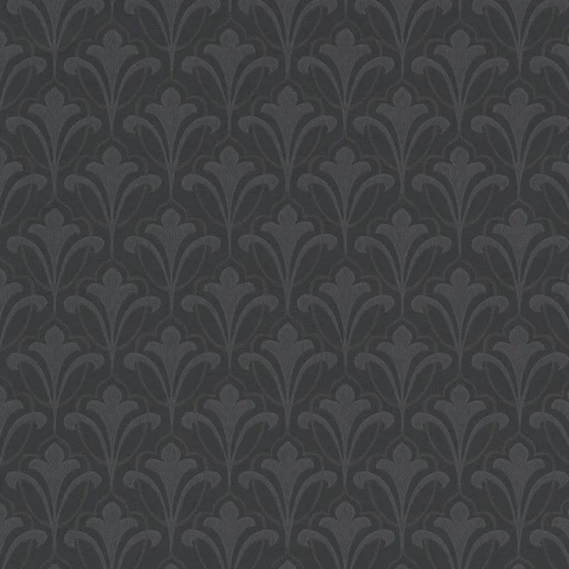 Ornamental Floral Wallpaper in Black/Charcoal