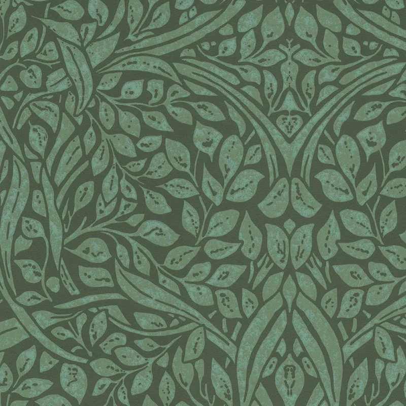 Swirling Leaves Wallpaper in Emerald/Olive