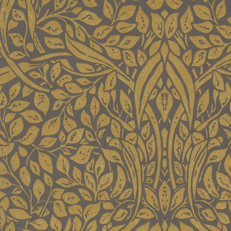 Swirling Leaves Wallpaper in Gold/Copper/Brown