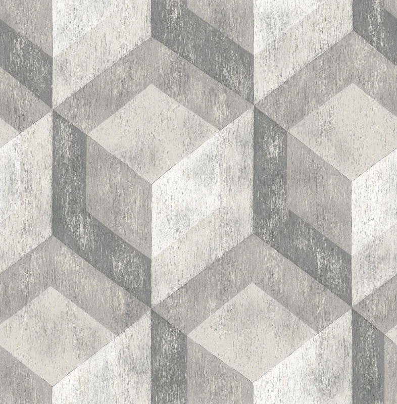 Tile Shapes Large-Scale Wallpaper in Grey/Cream