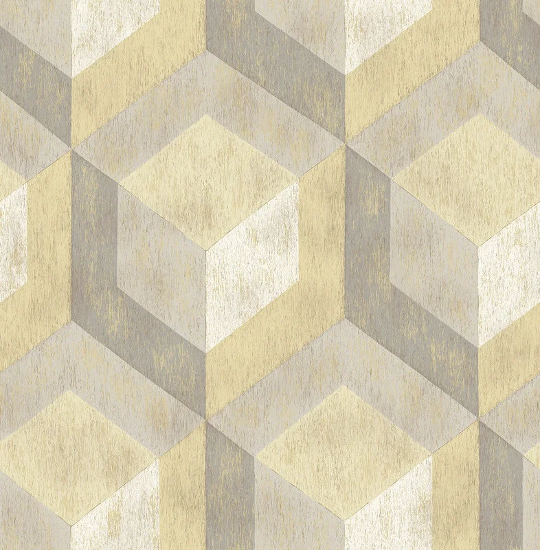 Tile Shapes Large-Scale Wallpaper in Grey/Cream/Yellow