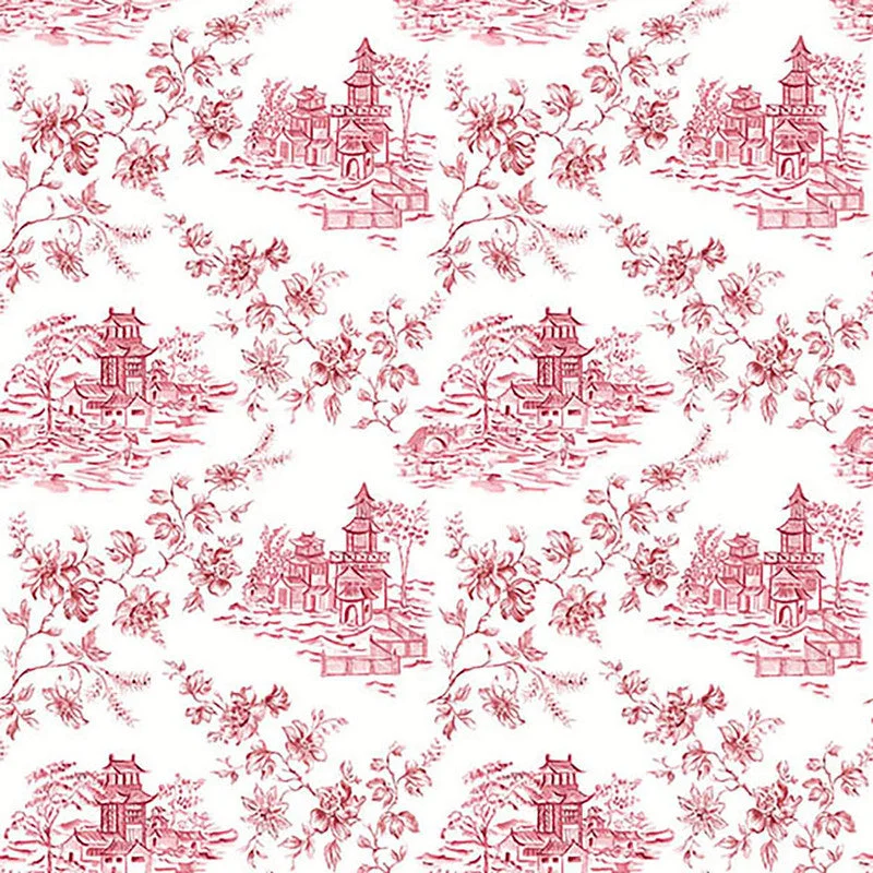 Toile Asian-Inspired Wallpaper in Red/White