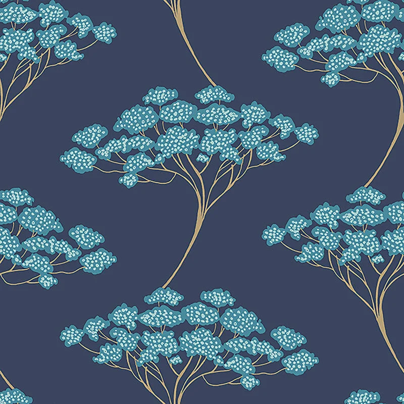 Tree Whimsicle Wallpaper in Gold/Teal