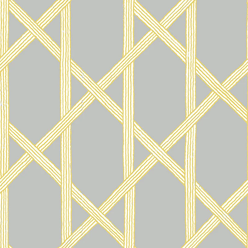 Trellis Large-Scale Wallpaper in Grey/Yellow