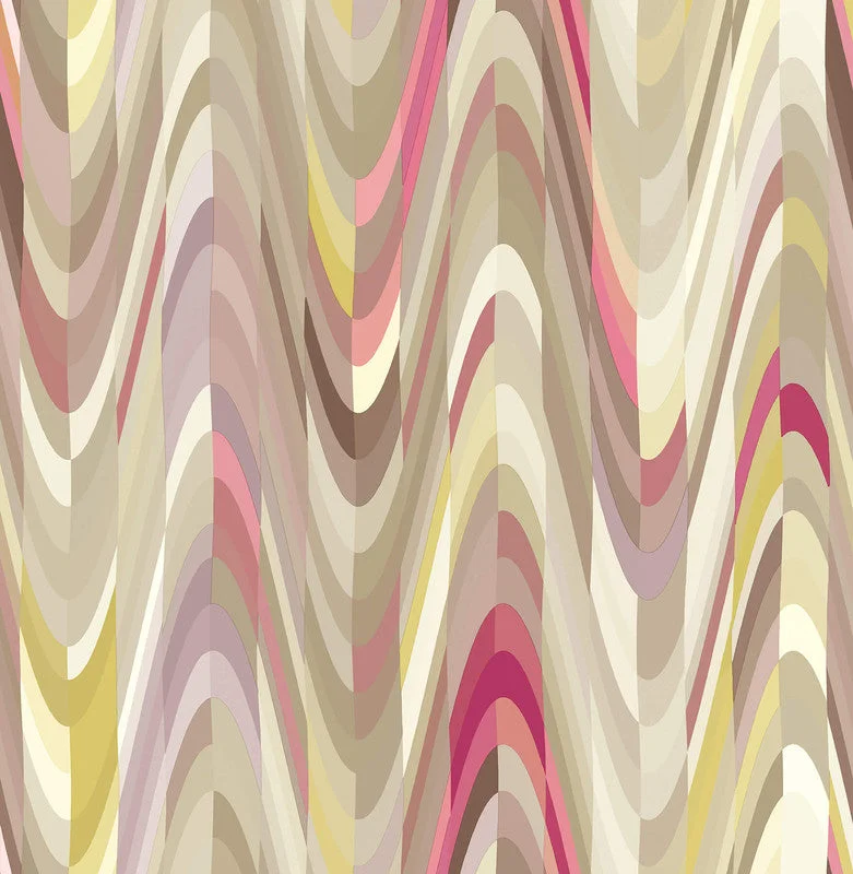 Wave Abstract Wallpaper in Multi Pink