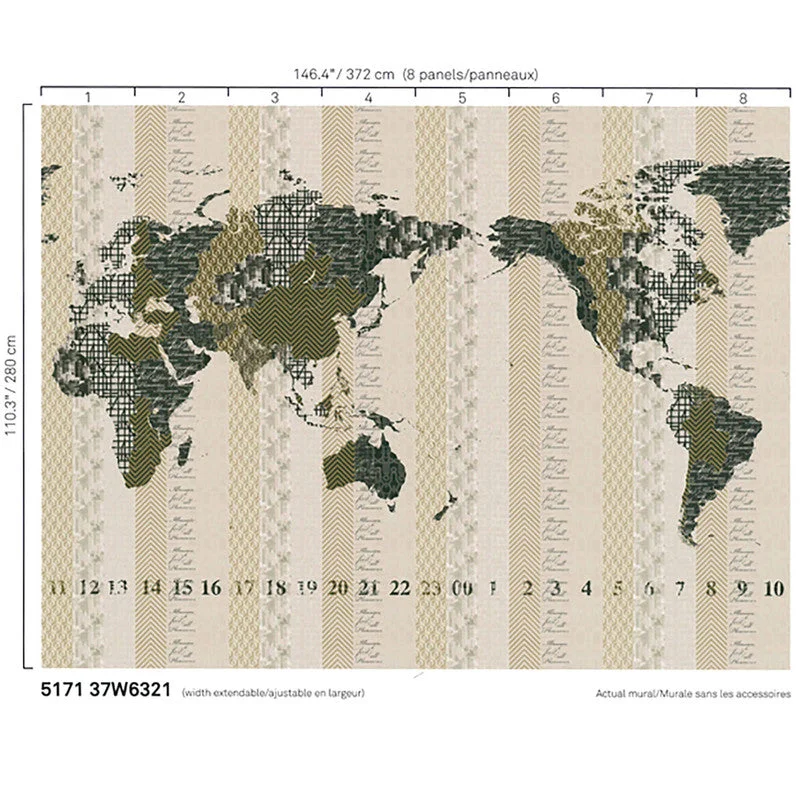 World Atlas Abstract Wall Mural in Beige/Gold