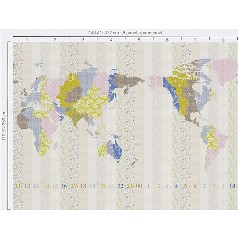 World Atlas Abstract Wall Mural in Pink Multi