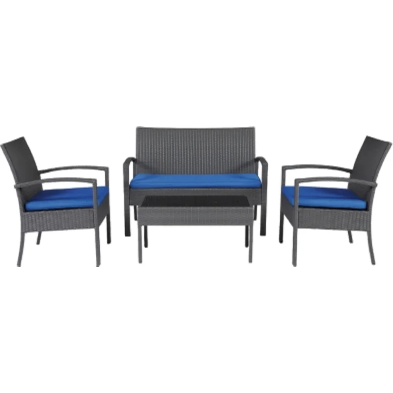 Alina 4 Piece Outdoor Seating - Gray/Blue