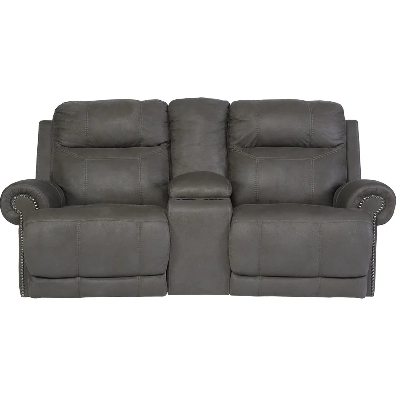 Austere Reclining Loveseat with Console - Gray