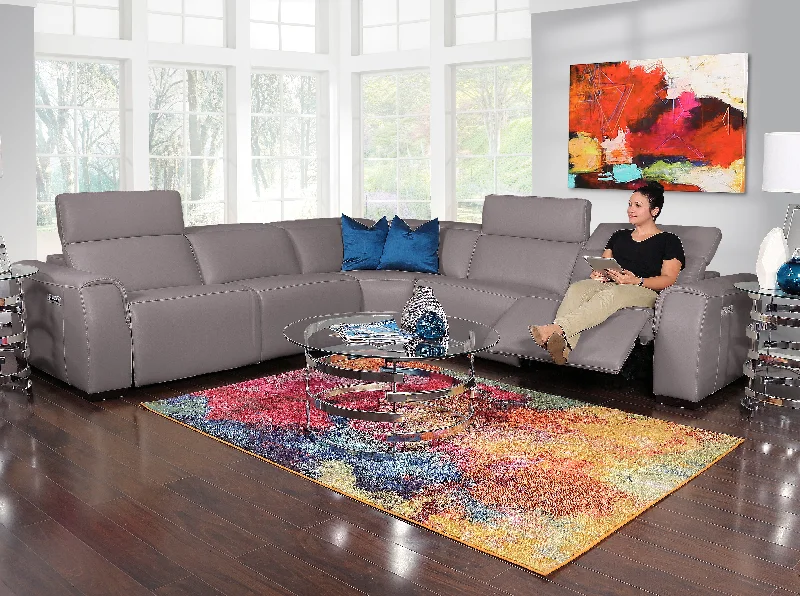 Avanti Grey 5 Piece Power Leather Sectional