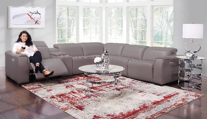 Avanti Grey 6 Piece Power Leather Sectional