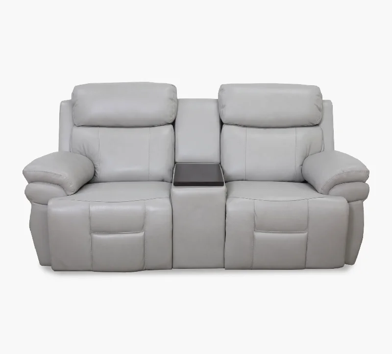 Bishop Silver Leather Zero Gravity Triple Power Reclining Console Loveseat