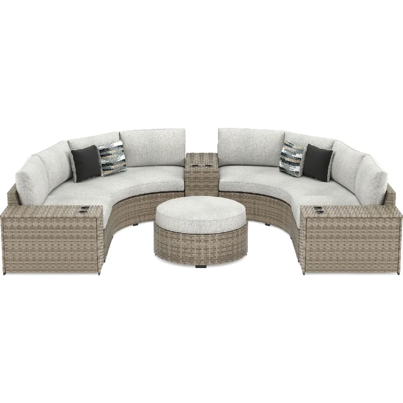 Calworth 7 Piece Outdoor Sectional with Ottoman - Beige