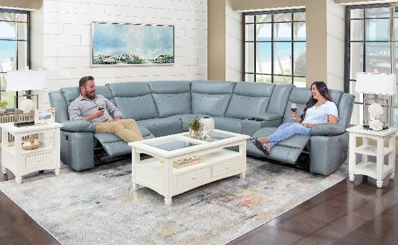 Dallas Teal 6 Piece Leather Reclining Sectional