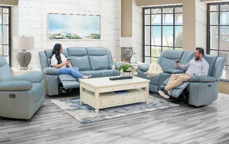 Dallas Teal 3 Piece Leather Reclining Living Room