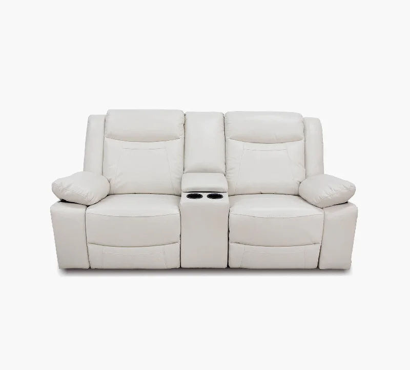 Dallas Ivory Leather Dual Power Reclining Console Loveseat