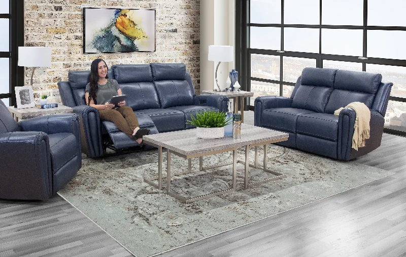 Jonathan Blue 5 Piece Leather Power Reclining Living Room