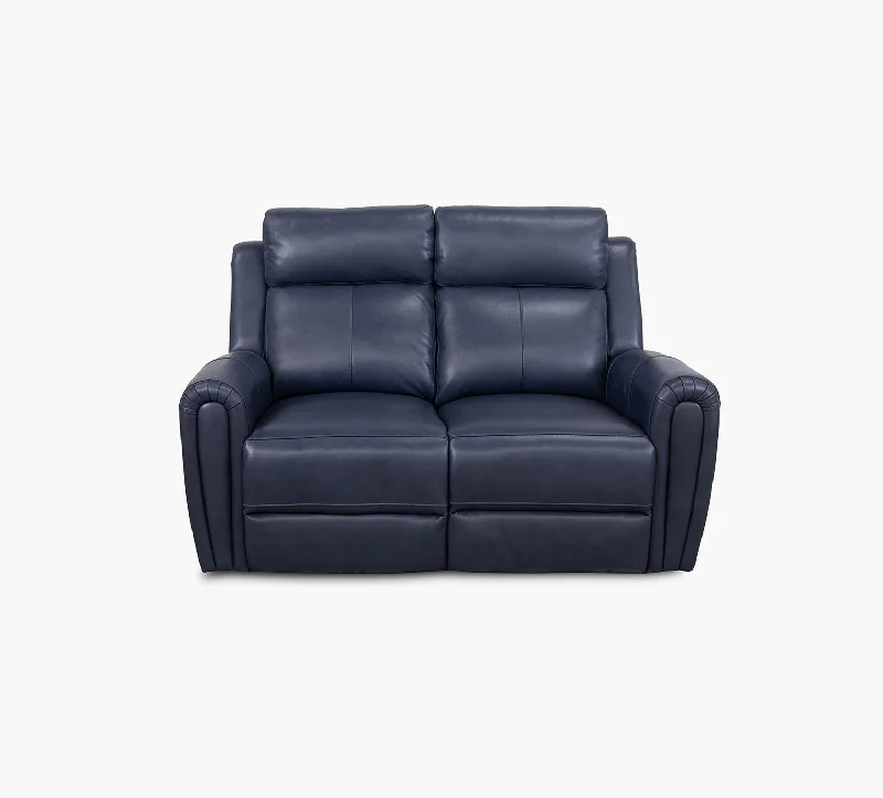 Jonathan Blue Leather Dual Power Reclining Loveseat