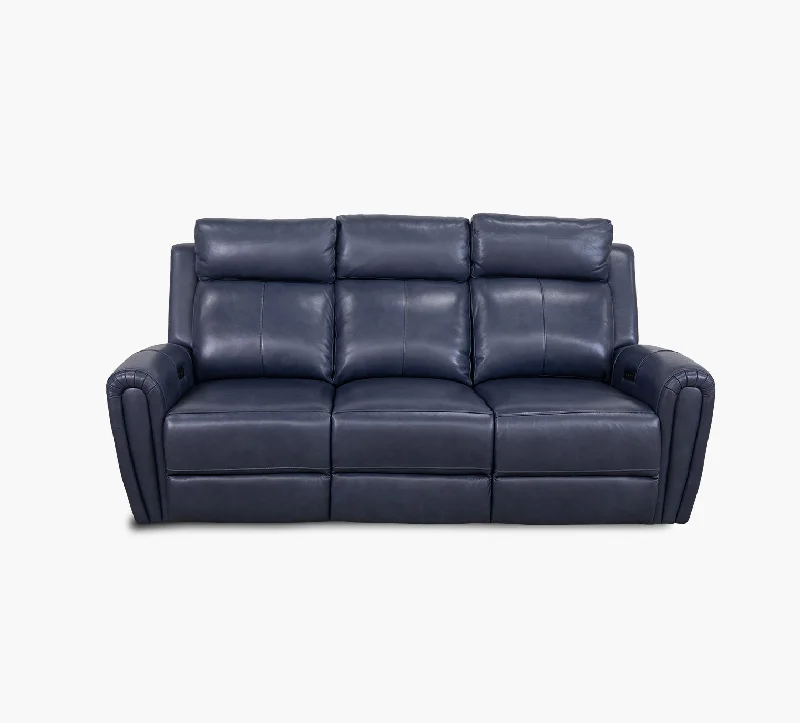 Jonathan Blue Leather Reclining Sofa