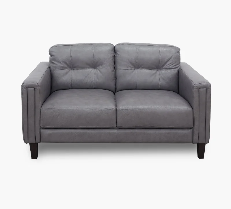 Rossi Grey Leather Loveseat