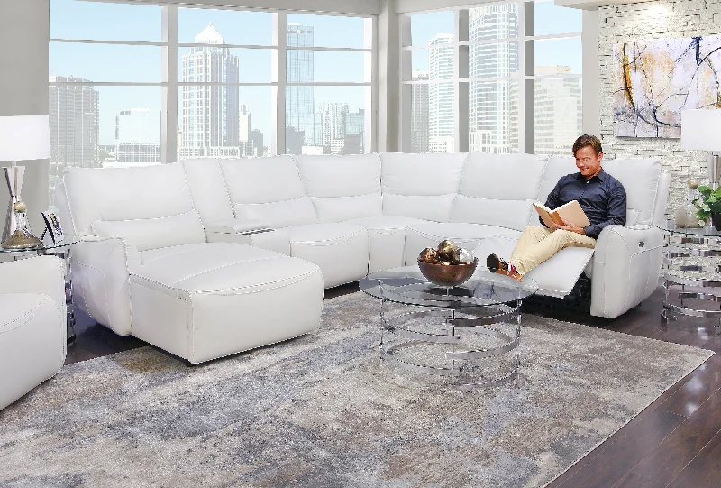 Senna White 6 Piece Leather Zero Gravity Dual Power Reclining Sectional Sofa